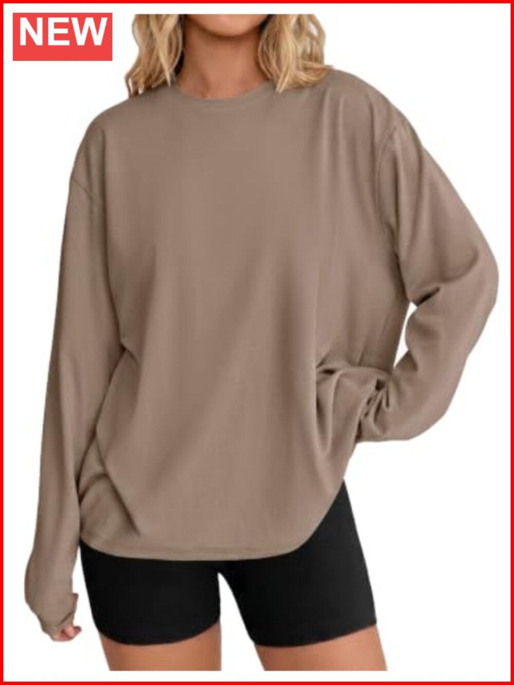 Oversized Long Sleeve Cotton Blend Crew Neck Fall Top